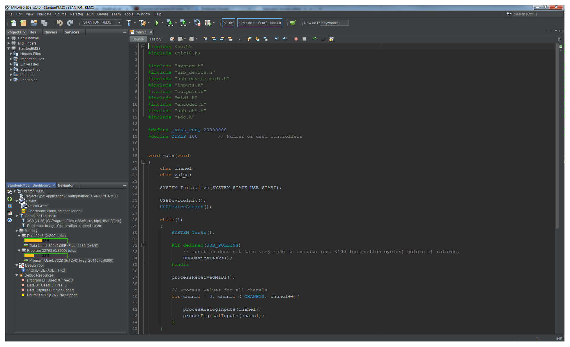 mplab X project screenshot