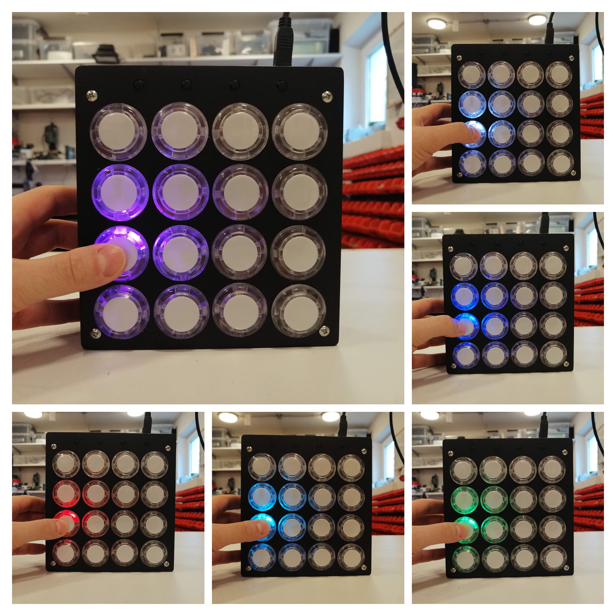 dyi arcade buttons midi controller view of particular colors on pressed button